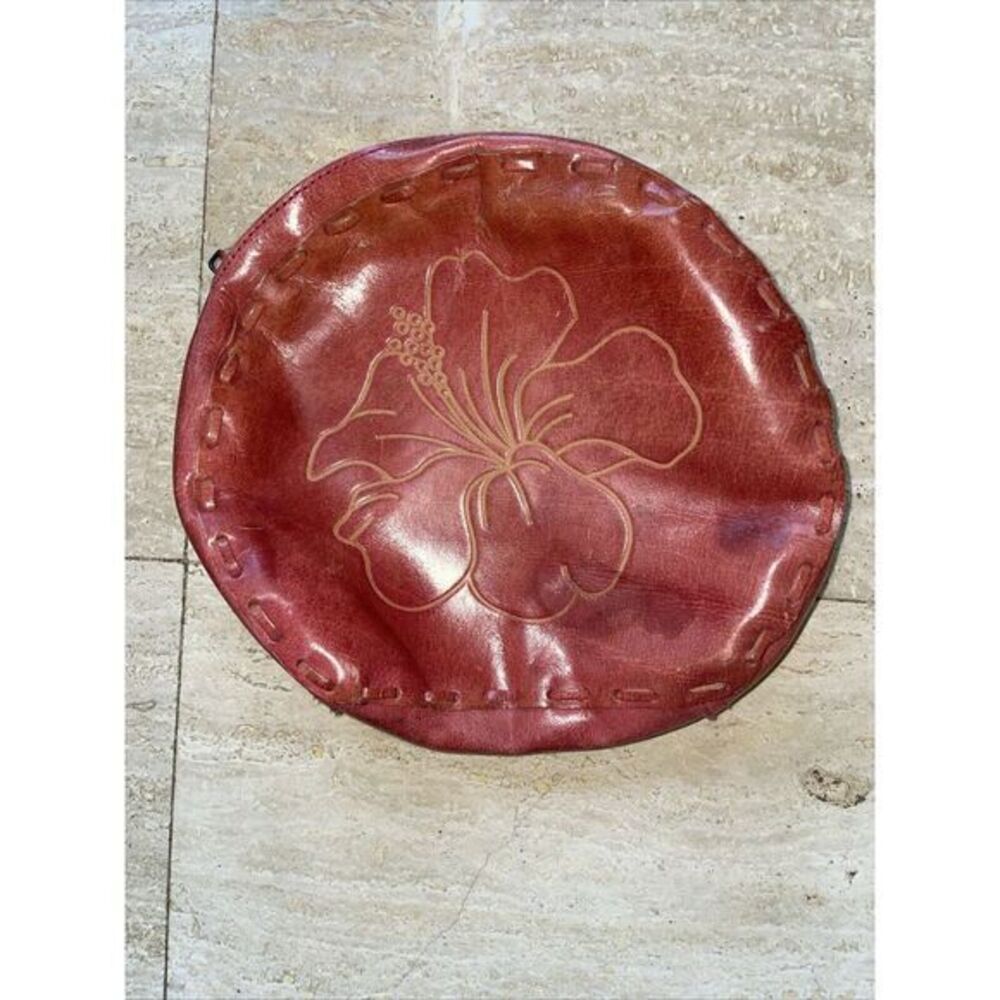Womens Leather Purse Pouch Hand Tooled Hibiscus‎ Flower